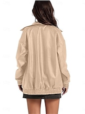 billiga Jackor i konstläder-Dam Imitationsläderjacka Vardaglig jacka Utomhus Gata Dagliga kläder Höst Vinter Normal Täcka Normal Håller värmen Andningsfunktion Stylish Ledigt Jacka Långärmad Slät Med fickor Blixtlås i fullängd