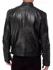 cheap Faux Leather Jackets-Men's Faux Leather Jacket Biker Jacket Motorcycle Jacket Daily Thermal Warm Rain Waterproof Zipper Fall &amp; Winter Solid Colored Punk Vintage Stand Collar Regular Black Blue Brown Coffee Jacket