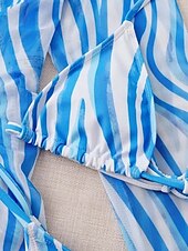 billige Bikinisett med 3 deler-Dame Badetøy Bikini Tre stykker Frekk Badedrakt Åpen rygg Tynn Ferie Strand Klær Sebramønster Grimehals Langermet Badedrakter