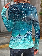 economico Maglietta Arte &amp; Design-Per donna Maglietta Ombre Casual Manica Lunga Girocollo Top Regolari Quotidiano Stampato Blu Primavera Autunno