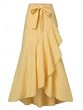 economico Gonne grafiche-gonna da donna tromba / sirena gonne lunghe volant plaid strada quotidiano moda invernale casual nero giallo blu navy