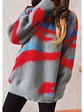 cheap Graphic shop Sweatshirts &amp; Hoodies-Women&#039;s Sweater Pullover Sweater Jumper Casual Soft Graphic Ribbed Crew Neck Knitted Long Sleeve Regular Tops Knit Outdoor Daily Weekend Red Fall Winter