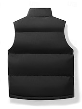 billiga Gilets-Herr Pufferväst Dagligen Ledigt Vår &amp; Höst Ficka Polyester Bekväm Ensfärgat Dragkedja Hög krage Svart Blå Kaki Väst