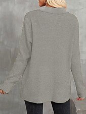 preiswerte Damen Einfache Oberteile-Damen Hemd Bluse Feste Farbe Basic Brautkleider schlicht Langarm Hemdkragen Normale Oberteile Täglich Knopf Tasche Wein Khaki Grau Herbst Winter