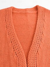 economico Cardigan e capispalla-Per donna Felpa Cardigan Informale Morbido Colore puro A coste Apertura anteriore Tasche Lavorato a maglia Manica lunga Top regolari Maglia Esterno Giornaliero Fine settimana Arancione Autunno Inverno
