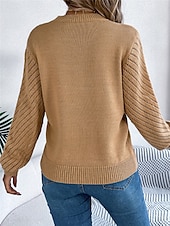 economico Colori solidi-Per donna Felpa Pullover Maglione Informale Morbido Colore puro A coste Girocollo Traforato Lavorato a maglia Manica lunga Top regolari Maglia Esterno Giornaliero Fine settimana Bianco Arancione