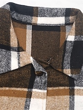 baratos Colete-Mulheres Colete Ao ar livre Rua Roupa Diária Outono Inverno Longo Casaco Normal Térmico / Quente Respirável à moda Casual Casaco Sem Manga Listras e xadrez Com bolsos Imprimir Laranja Verde Cáqui
