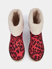 cheap Snow &amp; Winter Boots-Women&#039;s Red Leopard Print Winter Boots with Faux Fur Lining and Chunky Heel – Warm and Stylish Snow Boots