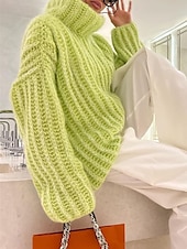 economico Colori solidi-Per donna Felpa Pullover Maglione Informale Morbido Colore puro Grosso A collo alto Lavorato a maglia Manica lunga Top regolari Maglia Esterno Giornaliero Fine settimana Rosa Blu Autunno Inverno