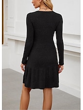 abordables mini robe noire-robe de travail pour femme robe noire élégante mini robe de tous les jours design col rond manches longues uni coupe ample noir printemps automne s m l xl 2xl