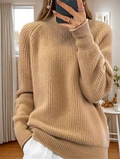 preiswerte Grafische Muster und Details-Damenpullover Pullover Rollkragenpullover Strickpullover Raglanärmel Frühling Herbst Zuhause Alltag Urlaub Alltag weich Langarm einfarbig gelb rosa
