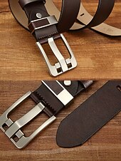 abordables Ceintures pour hommes-ceinture en cuir pour homme avec boucle en métal élégante – durable et réglable pour une tenue décontractée et formelle