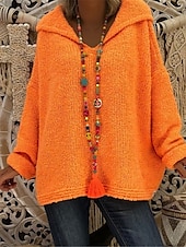 economico Colori solidi-Per donna Felpa Pullover Maglione Informale Morbido Colore puro A coste Con cappuccio Lavorato a maglia Manica lunga Top regolari Maglia Esterno Giornaliero Fine settimana Rosa Arancione Autunno
