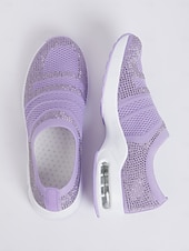 preiswerte Damen-Sneaker-leichte lila Slip-On-Sneaker für Damen mit Strass-Details – bequeme Luftpolstersohle zum Gehen und für die Freizeit
