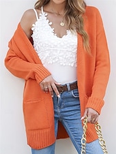 economico Cardigan e capispalla-Per donna Felpa Cardigan Informale Morbido Colore puro A coste Apertura anteriore Tasche Lavorato a maglia Manica lunga Top regolari Maglia Esterno Giornaliero Fine settimana Arancione Autunno Inverno