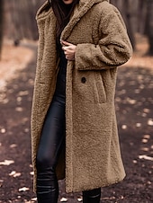 economico Puffers &amp; Parka-Per donna Giacca in pile Cappotto teddy Giacca con cappuccio Tenere al caldo Traspirante Bottoni Tasche In pile Informale Liscio Da mare Strada Da tutti i giorni Per uscire Monopetto Lungo Felpa
