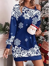 abordables Robe de fête de Noël-Flocon de Neige Robe Sweat à capuche Femme Noël Nouvel an la veille de Noël Le style mignon Epaules Dénudées Adultes Soirée Noël Robe