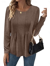 preiswerte Einfarbiges T-Shirt-Damen T Shirt Glatt Modisch Modern Brautkleider schlicht Langarm Rundhalsausschnitt Normale Oberteile Täglich Wochenende Rote Braun Beige Herbst Winter