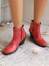abordables Cowboy y botas occidentales-Botines estilo western vintage para mujer con tacones gruesos en bloque: botines de piel sintética con cremallera lateral para uso informal y al aire libre