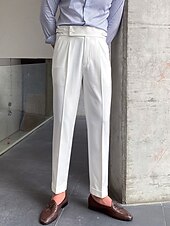 levne Štíhlý-Pánské Oblekové Kalhoty Oblek Kalhoty Kalhoty Gurkha Hight Rise Bez vzoru Pohodlné Prodyšné Svatební Venkovní Denní Elegantní Vinobraní Černá Bílá