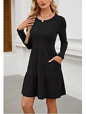 abordables mini robe noire-robe de travail pour femme robe noire élégante mini robe de tous les jours design col rond manches longues uni coupe ample noir printemps automne s m l xl 2xl