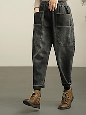 economico Pantaloni-Per donna Normale Jeans Pantaloni stile harem Di tendenza Streetwear Classico Lunghezza intera Vita alta Tinta unica Tasche Traspirante Morbido Media elasticità Esterno Informale [nero] Blu Primavera