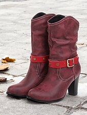 olcso Cowboy és nyugati csizma-női western cowboy félvádrájú csizma – barna műbőr laza csizma csattal, vastag sarkú country koncertekre, őszi szettekhez és hétköznapi szabadtéri viseletre