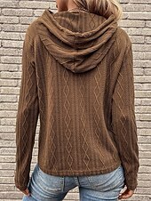 cheap Solid Colors-Women&#039;s Sweater Pullover Sweater Jumper Casual Soft Pure Color Ribbed Hooded Knitted Long Sleeve Regular Tops Knit Outdoor Daily Weekend Wine Brown Fall Winter