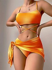 levne 3dílná sada bikin-Dámské Plavky Bikiny Tři kusy Sukně Plavky Volná záda Štíhlý prázdniny Oblečení na pláž Pevná barva Bez rukávů Plavky