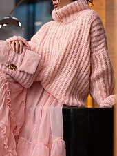 economico Colori solidi-Per donna Felpa Pullover Maglione Informale Morbido Colore puro Grosso A collo alto Lavorato a maglia Manica lunga Top regolari Maglia Esterno Giornaliero Fine settimana Rosa Blu Autunno Inverno