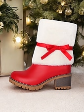 voordelige Vrouwen Kerst Schoenen-dames kerstlaarzen met imitatiebont en rode strik – feestelijke vakantieschoenen voor winterfeesten