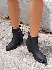 abordables Cowboy y botas occidentales-Botines estilo western vintage para mujer con tacones gruesos en bloque: botines de piel sintética con cremallera lateral para uso informal y al aire libre