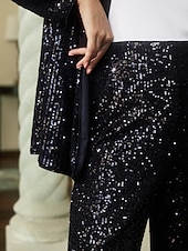abordables pantalons de fête pour femmes-Femme Pantalon à paillettes Toute la longueur Elégant Fête / Soirée Noir bleu marine Printemps &amp; Automne S M L