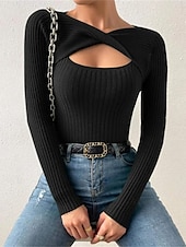 preiswerte Damen Einfache Oberteile-Damen T Shirt Glatt Modisch Modern Brautkleider schlicht Langarm V Ausschnitt Normale Oberteile Täglich Wochenende Öse Schwarz Weiß Beige Grau Herbst Winter