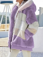 Недорогие Шерпа куртки-Жен. Флисовая жилетка Пальто тедди Куртка с капюшоном Сохраняет тепло Дышащий Молния Карман На флисе На каждый день Полоса Отпуск Для улицы На каждый день На выход Молния Обычная Толстовка с капюшоном
