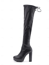 baratos Botas com salto-botas plataforma femininas acima do joelho com salto alto grosso e fecho de cordão, estilo sexy na altura da coxa para baladas e festas