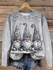 abordables Animaux Tops-Sweatshirt pour femmes Hiver Vacances Imprimé Gnome Manches longues Col rond Motif flocon de neige Festif Décontracté Confort Gris Bleu Multi-tailles