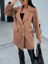 abordables Abrigos de Invierno-Mujer Abrigo Mantiene abrigado Cómodo Botones Elegante Color sólido Ropa Cotidiana Botonadura Doble Escote en Pico Ajuste regular Manga Larga Ropa de calle Negro Blanco Verde Trébol Invierno