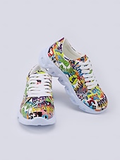 voordelige Damessneakers-kleurrijke grafische print sneakers voor dames – trendy lichtgewicht veterschoenen met zachte zool