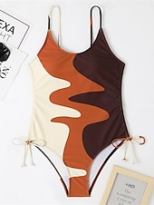 billiga One-piece-baddräkter-Dam Badkläder En bit Monokini Baddräkt Öppen rygg Magkontroll Hög midja Smal Semester Standkläder Färgblock U-hals Ärmlös Baddräkter