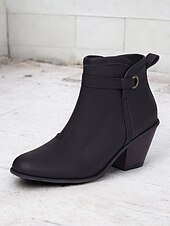 abordables Cowboy y botas occidentales-Botines estilo western vintage para mujer con tacones gruesos en bloque: botines de piel sintética con cremallera lateral para uso informal y al aire libre