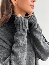 cheap Sweater Co-ords-Women&#039;s Sweater Co-ords Sweater Set Casual Soft Pure Color Ribbed Turtleneck Split Knitted Long Sleeve Regular Tops Knit Outdoor Daily Weekend Khaki Dark Gray Fall Winter