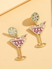 cheap Women&#039;s Earring-Unique Cocktail Glass Dangle Earrings – Festive Gold-Tone with Rhinestone Lime and Drink Design, Fun Party Jewelry for Women
