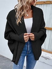 abordables Cardigans et vêtements d&#039;extérieur-Femme Pull Chandail Gilet Cardigan Décontractées Flexible Couleur monochrome A côtes Ouvrir le devant Tricoté Manche Chauve-souris manche longue Hauts réguliers Tricoter Extérieur du quotidien Fin de