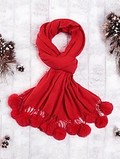 abordables Bufandas de mujer-Bufanda roja de invierno para mujer con borlas de pompones: una bufanda acogedora y elegante para el clima frío y los atuendos festivos