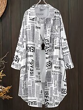 voordelige Dames grafische tops-dames plus size blouse casual letter print lange mouwen lange tops overhemdkraag dagelijks wit lente&amp;amp;  val