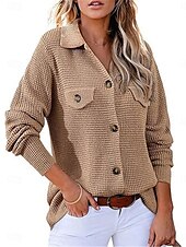 preiswerte Damen Einfache Oberteile-Damen Hemd Bluse Feste Farbe Basic Brautkleider schlicht Langarm Hemdkragen Normale Oberteile Täglich Knopf Tasche Wein Khaki Grau Herbst Winter