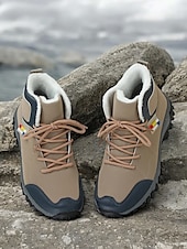 economico Stivali di neve e inverno-scarponi da trekking da donna color cuoio con fodera in pile, design impermeabile e suola robusta, ideali per trekking con tempo freddo e avventure invernali