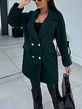 abordables Abrigos de Invierno-Mujer Abrigo Mantiene abrigado Cómodo Botones Elegante Color sólido Ropa Cotidiana Botonadura Doble Escote en Pico Ajuste regular Manga Larga Ropa de calle Negro Blanco Verde Trébol Invierno