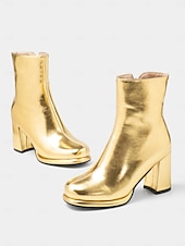 cheap Ankle Boots-Women&#039;s Gold Metallic Ankle Boots – Block Heel Shiny Fashion Boots for Parties and Special Occasions